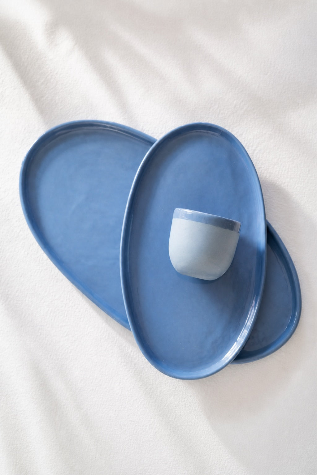 Handmade Oval Serving Platter. Forget-me-not Blue Porcelain
