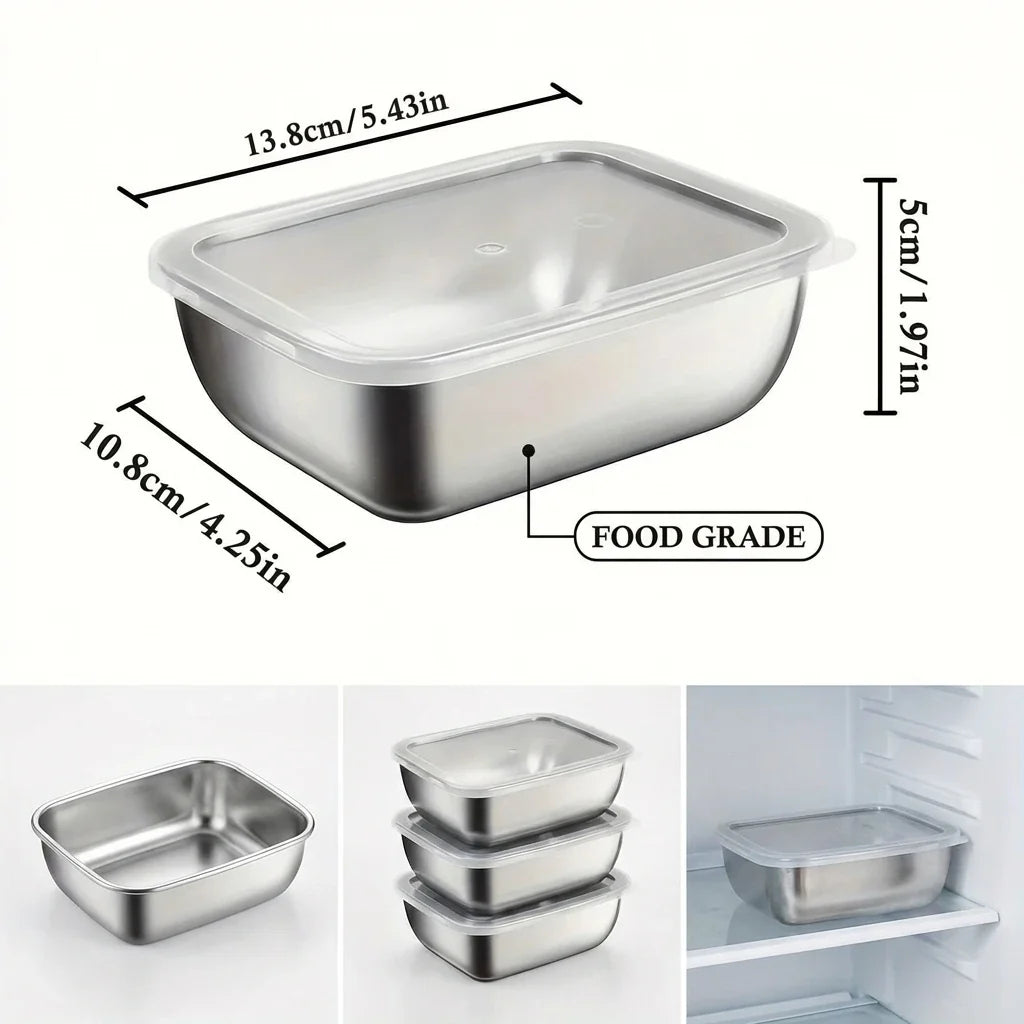 5PCS Stainless Steel Food Storage Containers Stackable Meal Prep Lunch Boxes for Kitchen Fridge Travel Kitchen Storage Solution