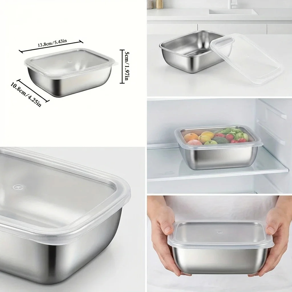 5PCS Stainless Steel Food Storage Containers Stackable Meal Prep Lunch Boxes for Kitchen Fridge Travel Kitchen Storage Solution