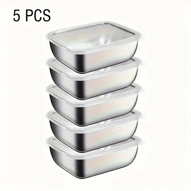 5PCS Stainless Steel Food Storage Containers Stackable Meal Prep Lunch Boxes for Kitchen Fridge Travel Kitchen Storage Solution