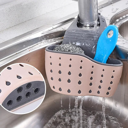 Home Storage Drain Basket Kitchen Sink Holder Adjustable Soap Sponge Shlf Hanging Drain Basket Bag Kitchen Accessories 2030
