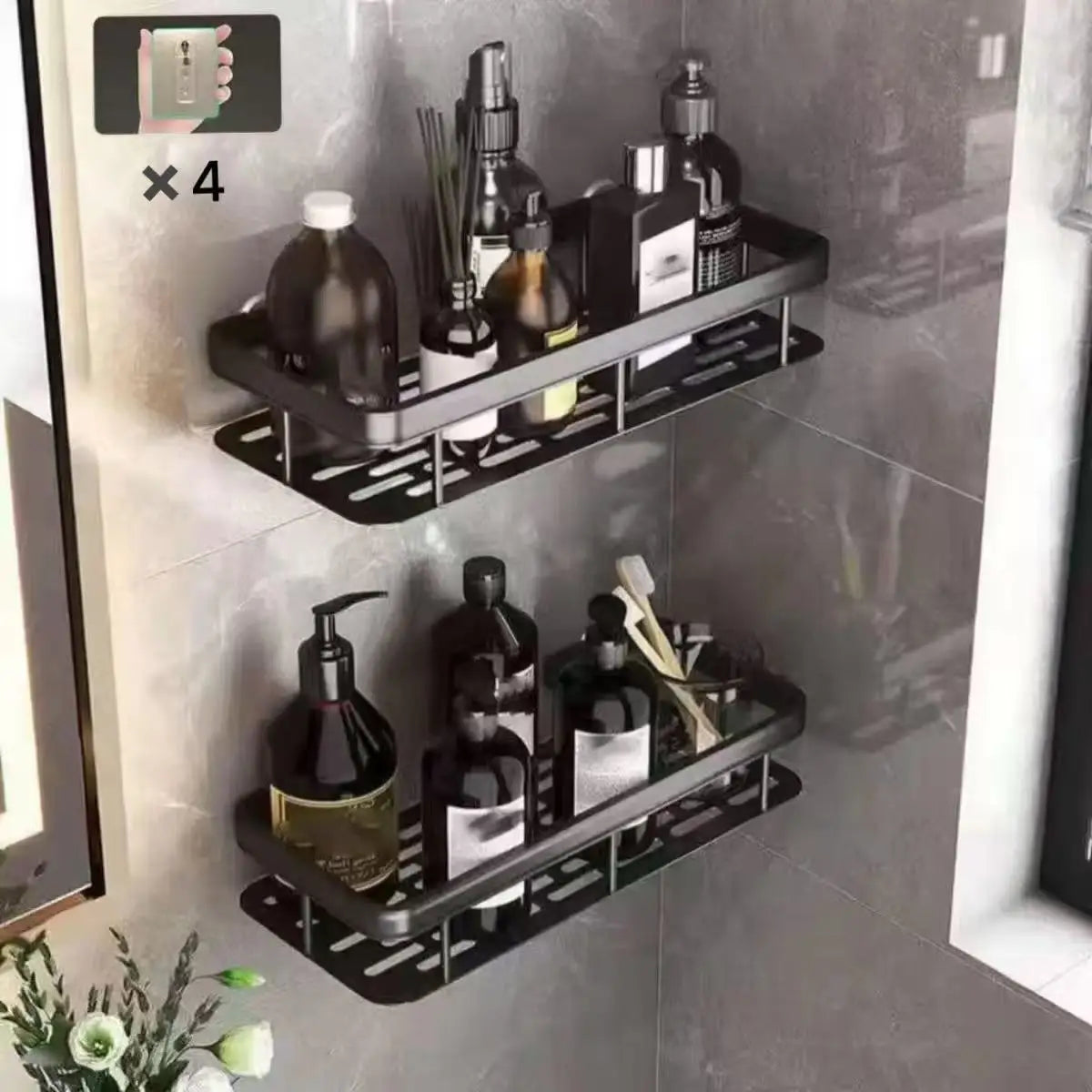 Bathroom Shelf No Drill Wall Mounted Shampoo Bottle Shower Corner Rack Toilet Storage Rack Aluminum Bathroom Kitchen Accessories