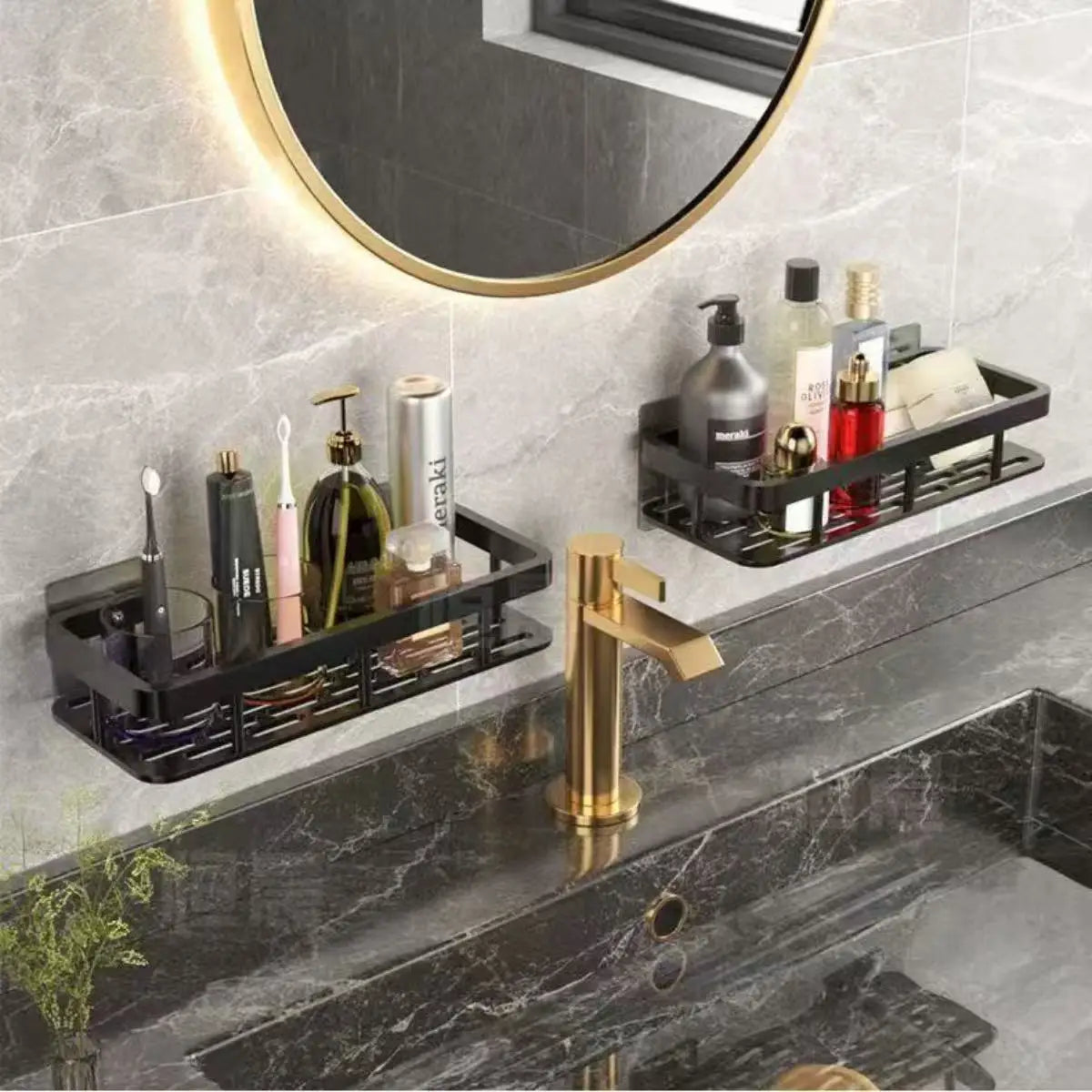 Bathroom Shelf No Drill Wall Mounted Shampoo Bottle Shower Corner Rack Toilet Storage Rack Aluminum Bathroom Kitchen Accessories