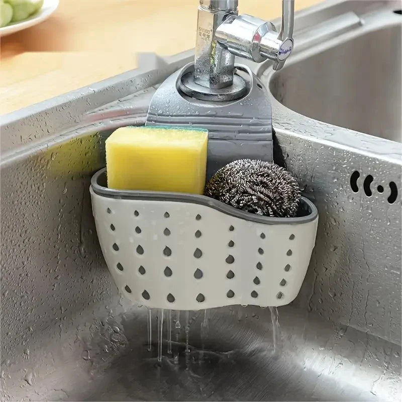 Adjustable Kitchen Sink Draining Hanging Basket Rubber Sink Bag Soap Sponge Shelf Faucet Holder - Bathroom Accessory
