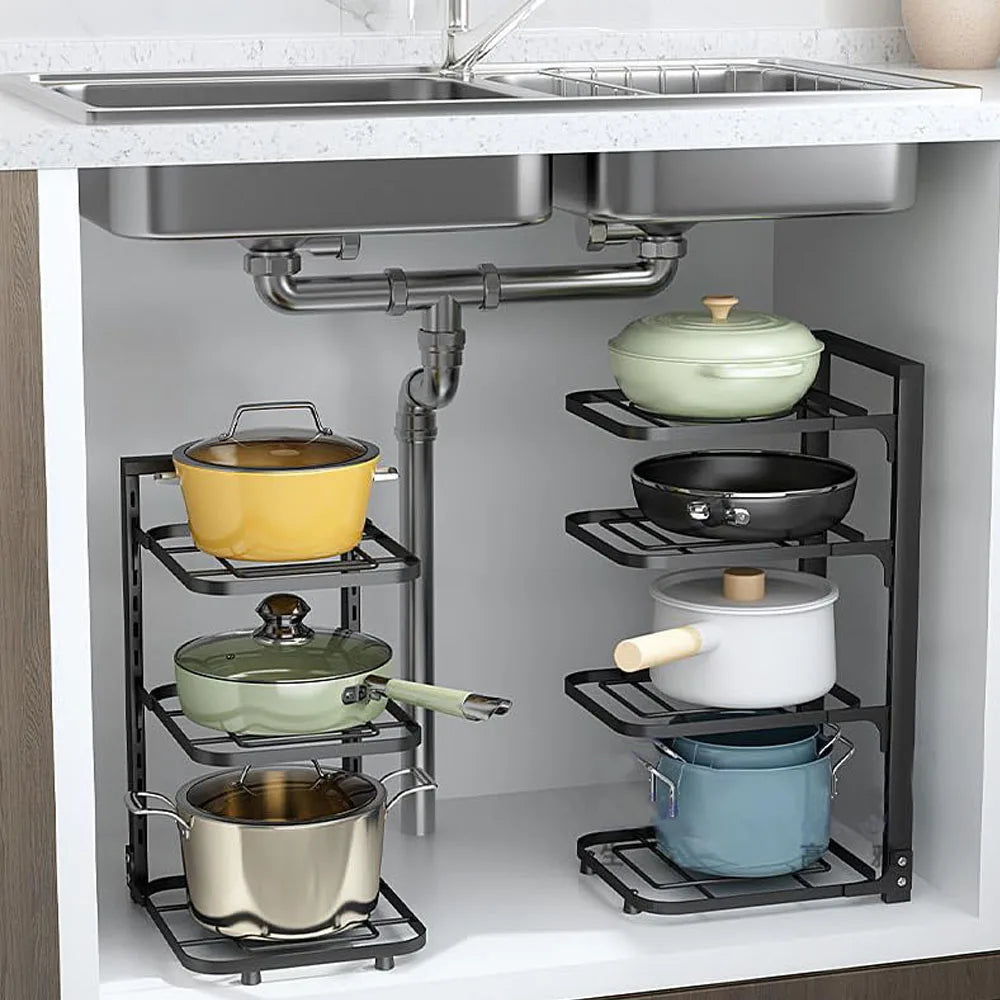 Pot and Pan Organizer Rack for under Cabinet Heavy Duty Pot Pan Rack under Sink Organizers and Storage Height Adjustable Cookwar