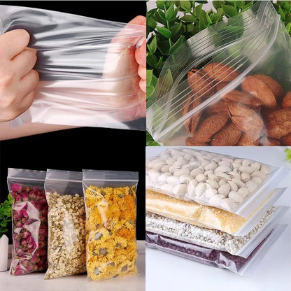 200/100PCS Transparent Zip Bags Food Jewelry Vacuum Storage Bag Plastic Thicken Reclosable Poly Bag Kitchen Organization Package