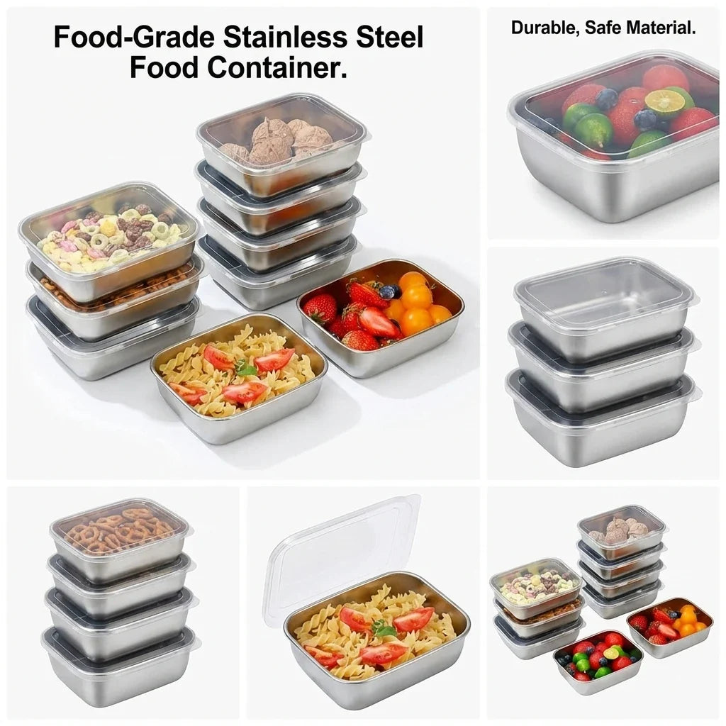 5PCS Stainless Steel Food Storage Containers Stackable Meal Prep Lunch Boxes for Kitchen Fridge Travel Kitchen Storage Solution