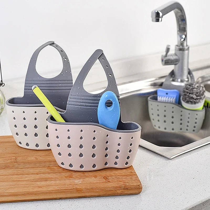 Home Storage Drain Basket Kitchen Sink Holder Adjustable Soap Sponge Shlf Hanging Drain Basket Bag Kitchen Accessories 2030