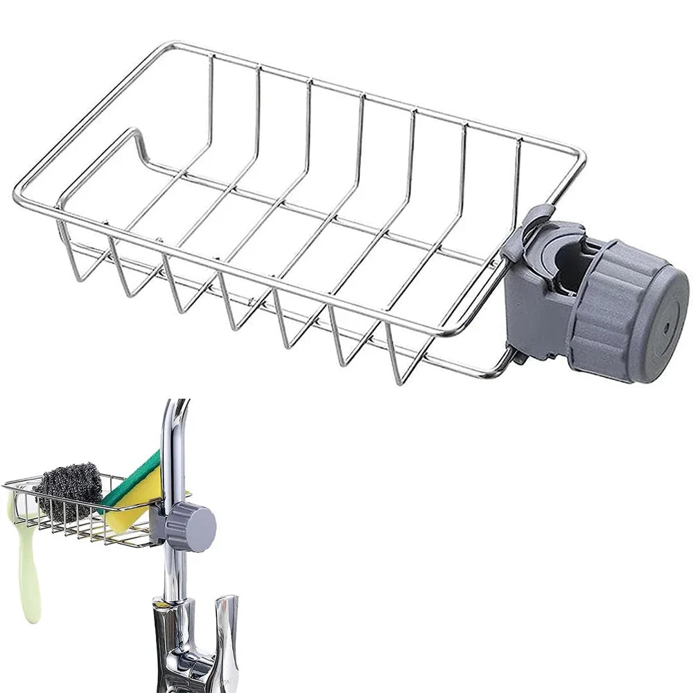 1PC Kitchen Sink Drain Holder Adjustable Height Flexible and Rotatable Hanging Faucet Rack  Suitable for Soap Sponges Brushes