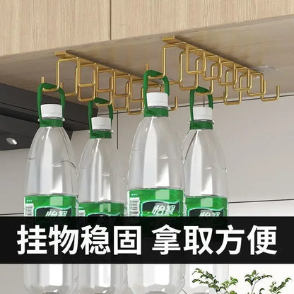 Punch-free Double-row Hooks Kitchen Cupboard Under Shelf Mug Cup Hanger Hook Iron Hanging Rack Holder Kitchen Cabinet Organizer