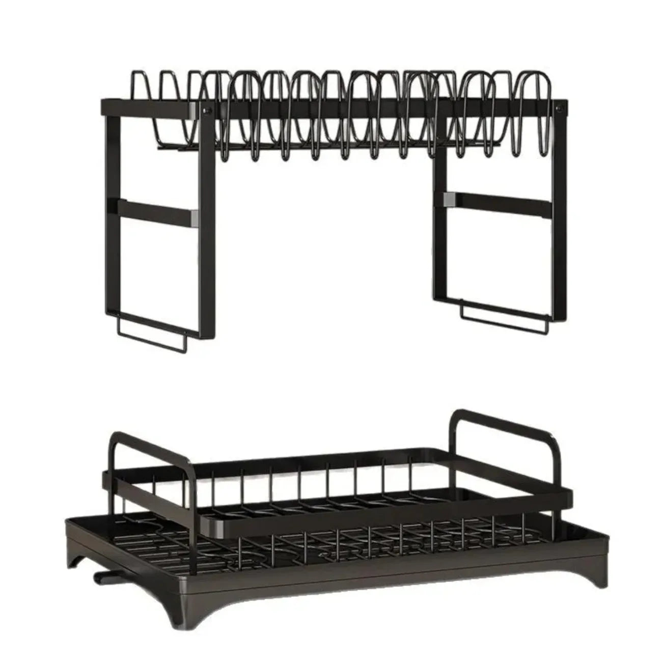 2-Tier Rotating Dish Drying Rack – 360° Swivel Drainboard with Utensil Holder, No-Drill Metal Kitchen Organizer