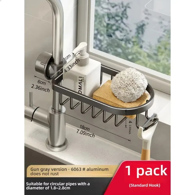 Kitchen Space Aluminum Sink Drain Rack Sponge Storage Faucet Holder Soap Drainer Shelf Basket Organizer Bathroom Accessories