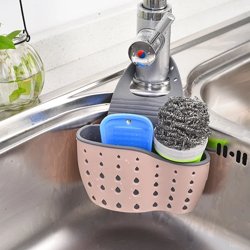 Home Storage Drain Basket Kitchen Sink Holder Adjustable Soap Sponge Shlf Hanging Drain Basket Bag Kitchen Accessories 2030