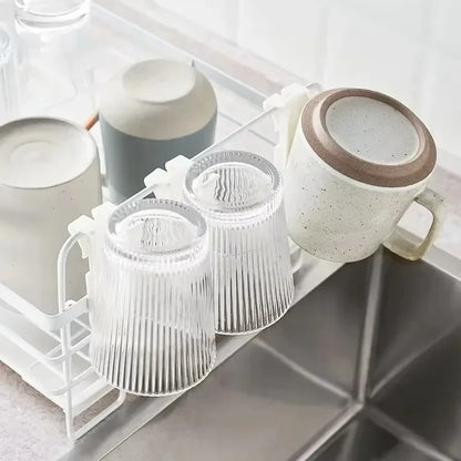 Adjustable Length Plastic Cup Holder Sink Dish Rack - Kitchen Bathroom Organizer for Cup Mug Bottle Drying Drainer Space Saver
