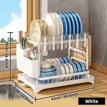 2-Tier Rotating Dish Drying Rack – 360° Swivel Drainboard with Utensil Holder, No-Drill Metal Kitchen Organizer