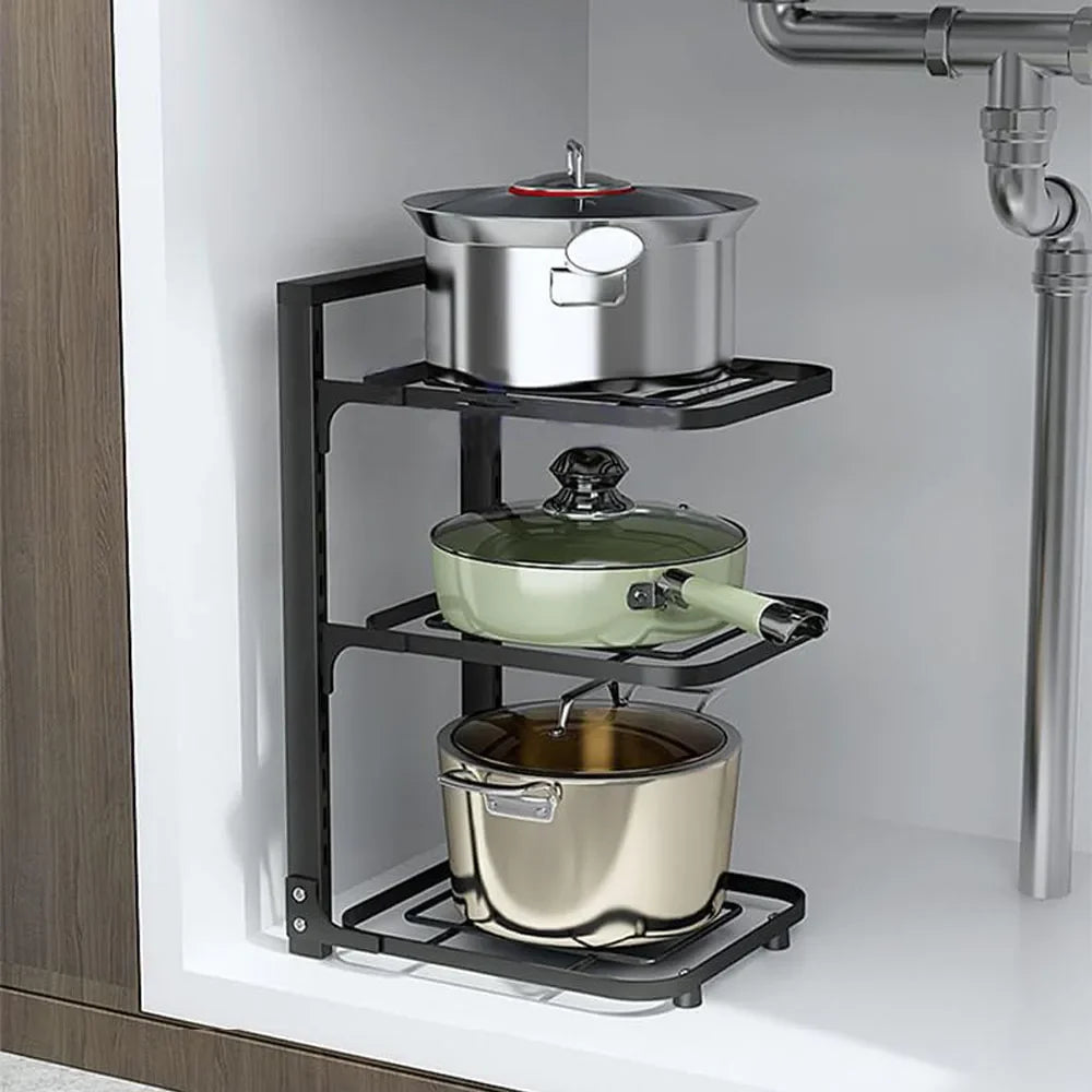 Pot and Pan Organizer Rack for under Cabinet Heavy Duty Pot Pan Rack under Sink Organizers and Storage Height Adjustable Cookwar