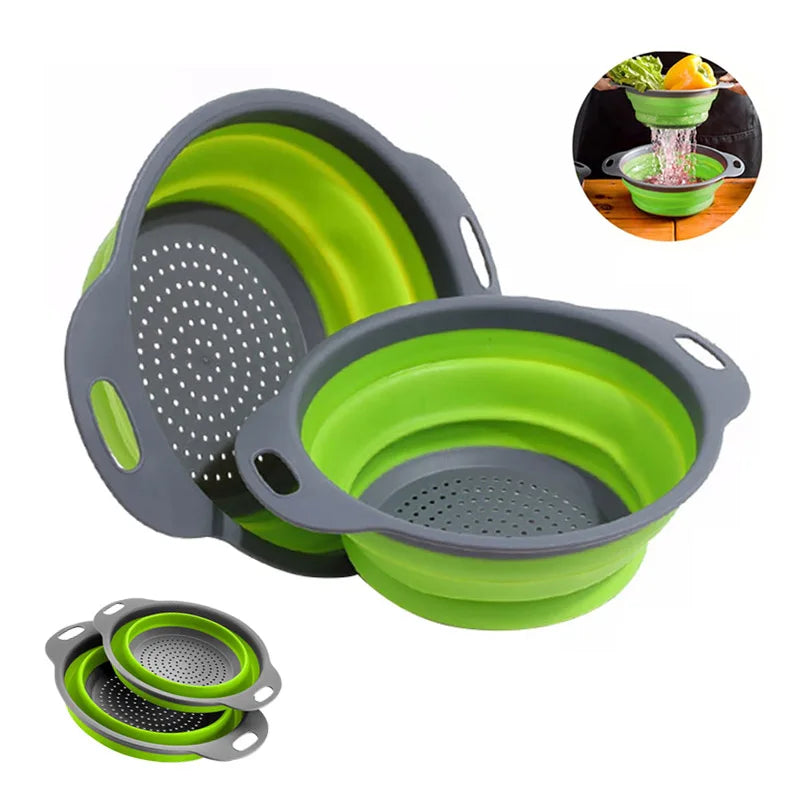 Silicone Vegetable and Fruit Cleaning and Drainage Basket  Cleaning Basket 1PCS Folding Water Filter Net Kitchen Gadgets
