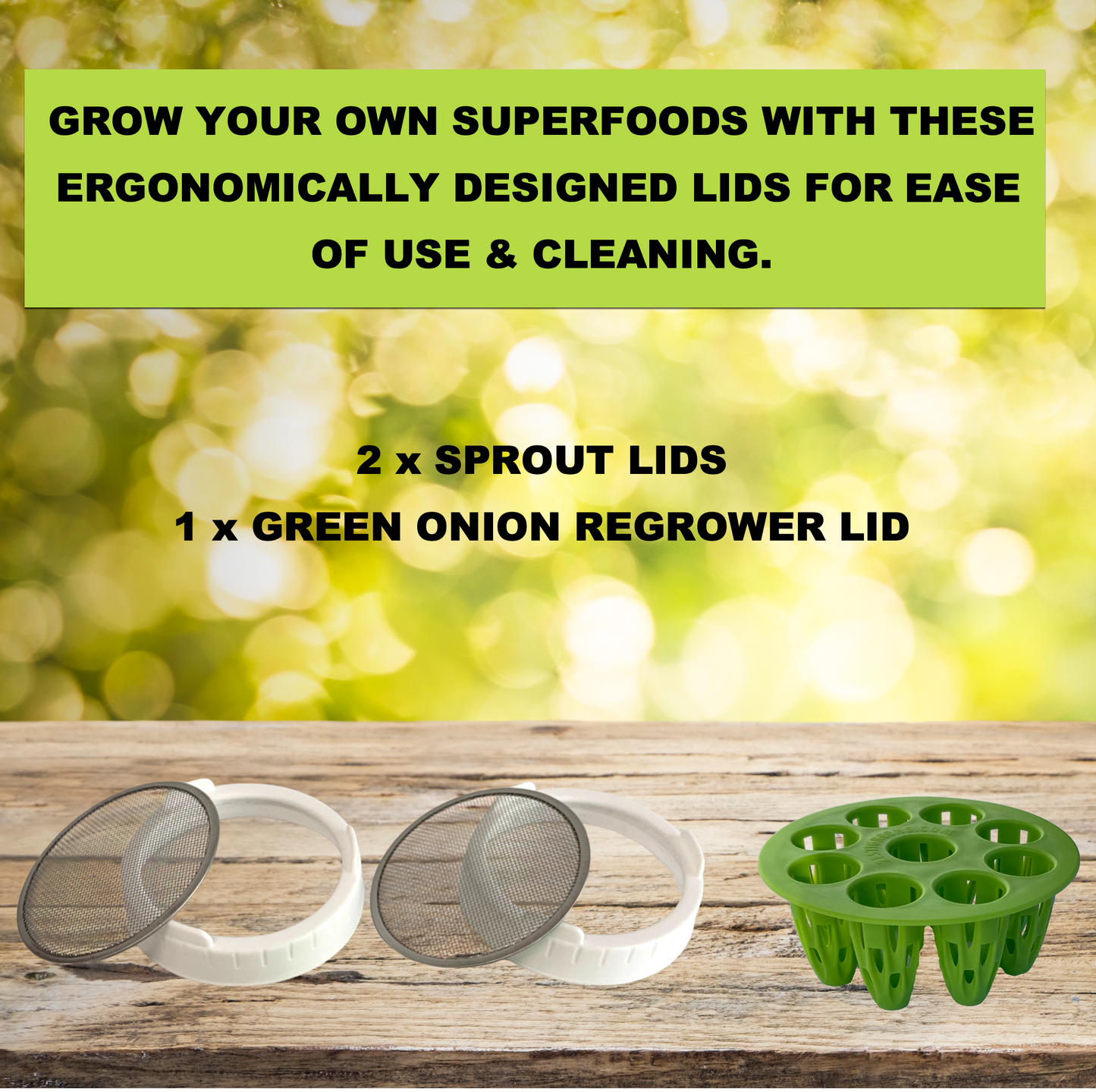 Sprouting Lids & Green Onion Regrower for Wide Mouth Mason Jars. Sprouts Growing Kit for Bean Sprouts, Broccoli Organic Sprouts