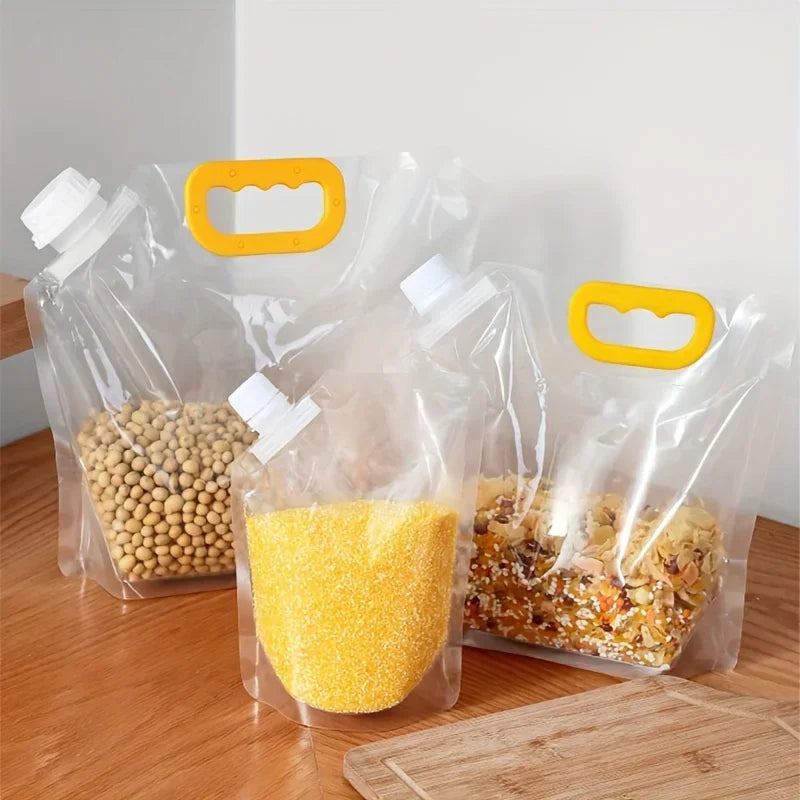 Portable Grain Storage Bag Airtight Containers With Handle Rotary Cover Large Capacity Grain Storage Pouch Fresh Keeping Bags