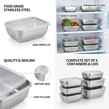 5PCS Stainless Steel Food Storage Containers Stackable Meal Prep Lunch Boxes for Kitchen Fridge Travel Kitchen Storage Solution