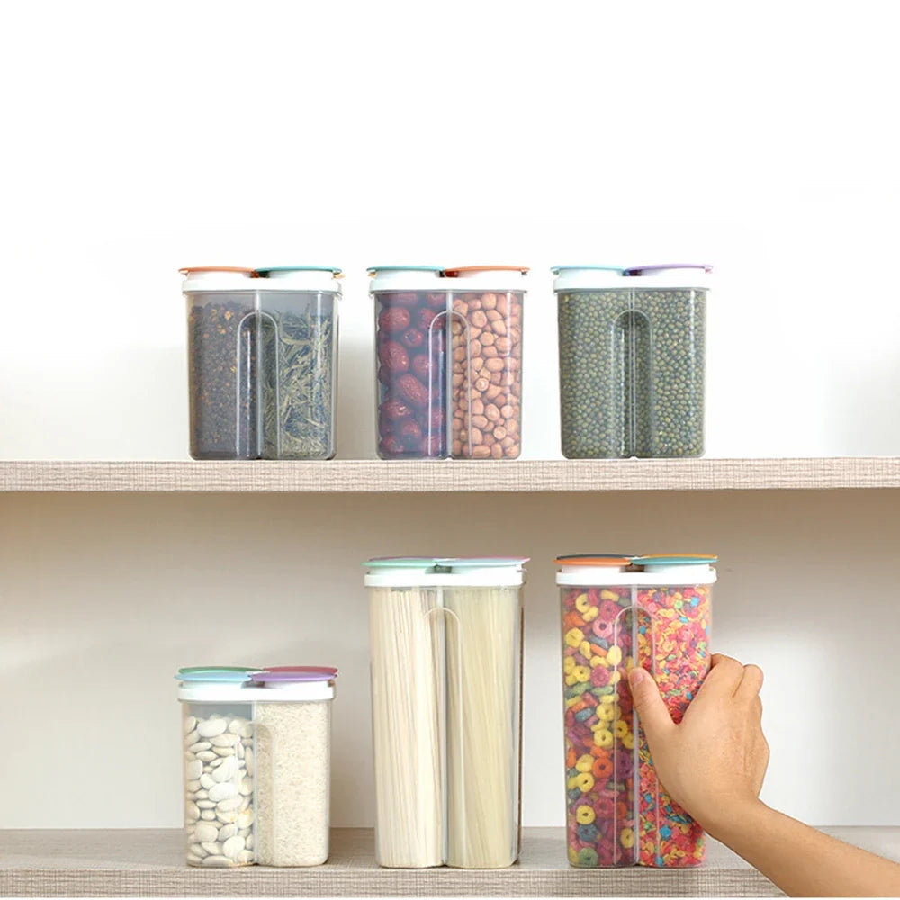 1PC Four Grains And Grains Transparent Storage Crisper Kitchen Supplies Moisture-Proof Sealed Compartmented Open Lid Jar