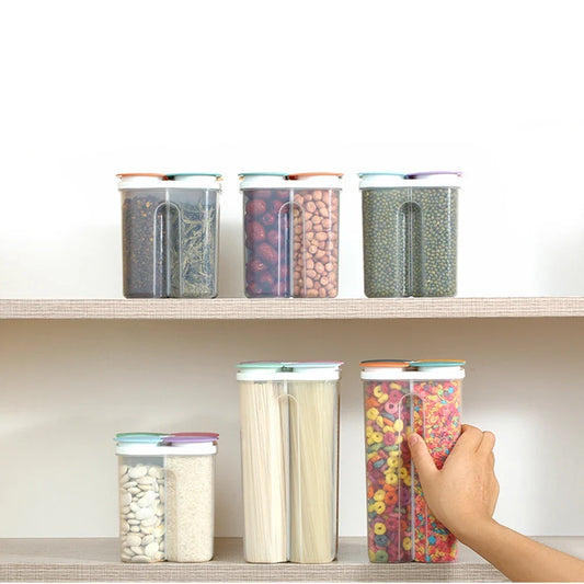 1PC Four Grains And Grains Transparent Storage Crisper Kitchen Supplies Moisture-Proof Sealed Compartmented Open Lid Jar