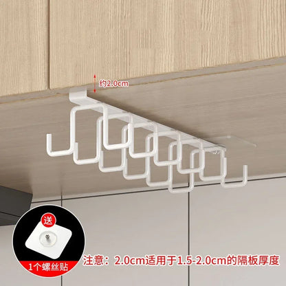 Punch-free Double-row Hooks Kitchen Cupboard Under Shelf Mug Cup Hanger Hook Iron Hanging Rack Holder Kitchen Cabinet Organizer