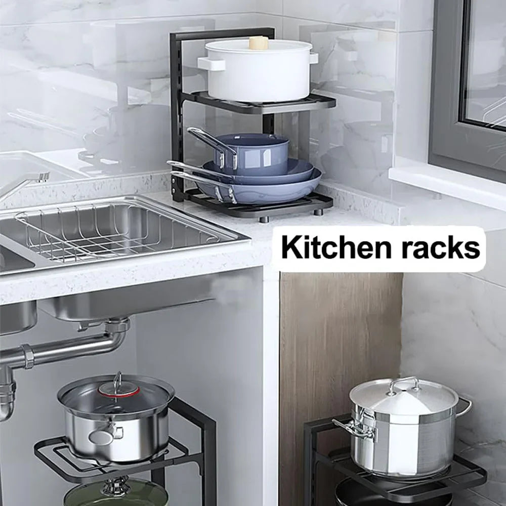 Pot and Pan Organizer Rack for under Cabinet Heavy Duty Pot Pan Rack under Sink Organizers and Storage Height Adjustable Cookwar