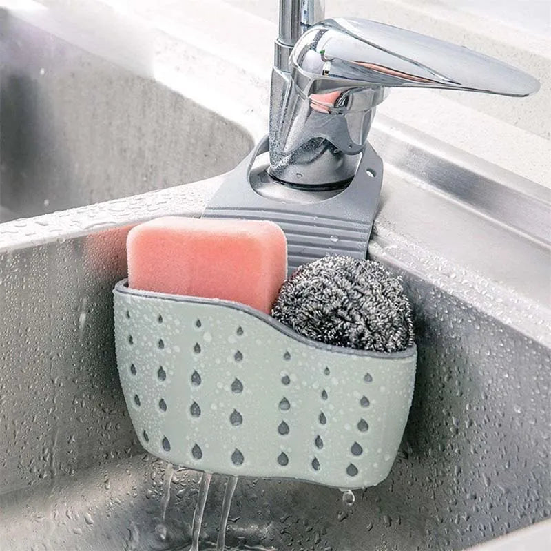Adjustable Kitchen Sink Draining Hanging Basket Rubber Sink Bag Soap Sponge Shelf Faucet Holder - Bathroom Accessory