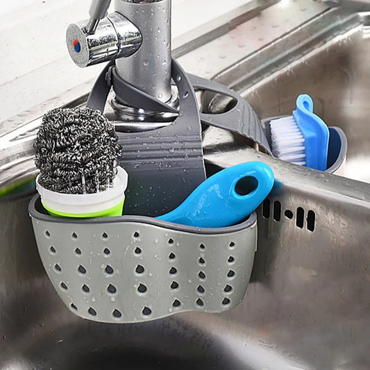 Home Storage Drain Basket Kitchen Sink Holder Adjustable Soap Sponge Shlf Hanging Drain Basket Bag Kitchen Accessories 2030