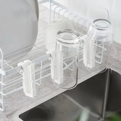 Adjustable Length Plastic Cup Holder Sink Dish Rack - Kitchen Bathroom Organizer for Cup Mug Bottle Drying Drainer Space Saver