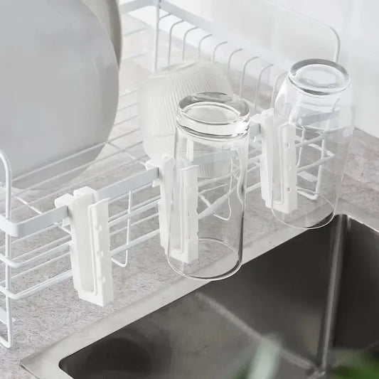 Adjustable Length Plastic Cup Holder Sink Dish Rack - Kitchen Bathroom Organizer for Cup Mug Bottle Drying Drainer Space Saver