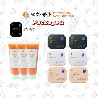 Package 2: Deokhwa Pollack Roe  덕화명란 세일 - 튜브 명란 3개 + 시그니처 6개 +사은품 맛 명란 (무작위)