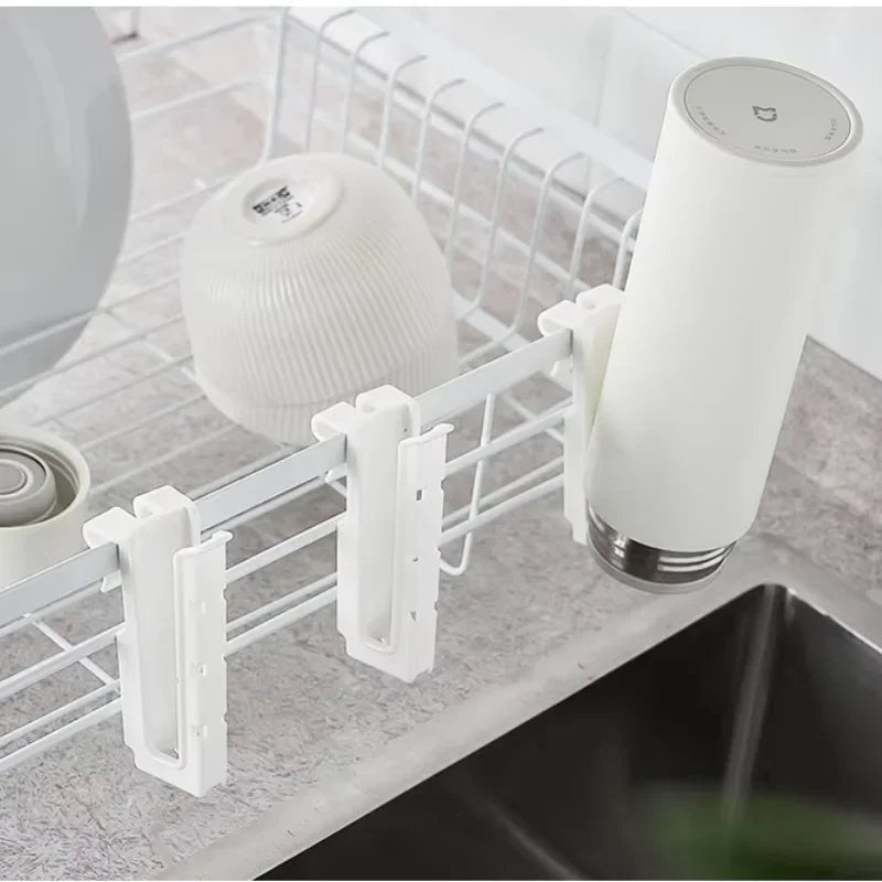 Adjustable Length Plastic Cup Holder Sink Dish Rack - Kitchen Bathroom Organizer for Cup Mug Bottle Drying Drainer Space Saver