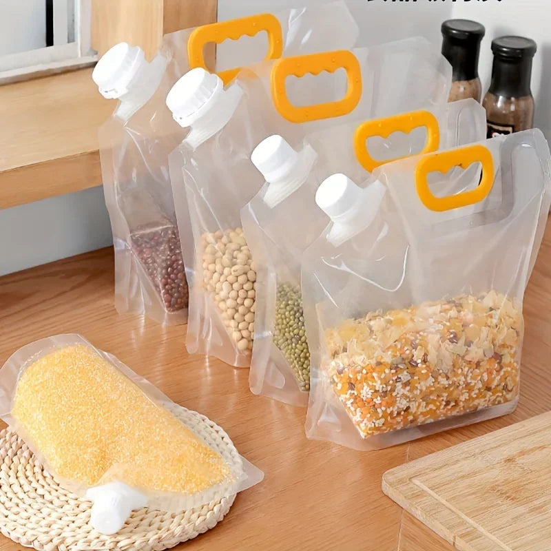Portable Grain Storage Bag Airtight Containers With Handle Rotary Cover Large Capacity Grain Storage Pouch Fresh Keeping Bags