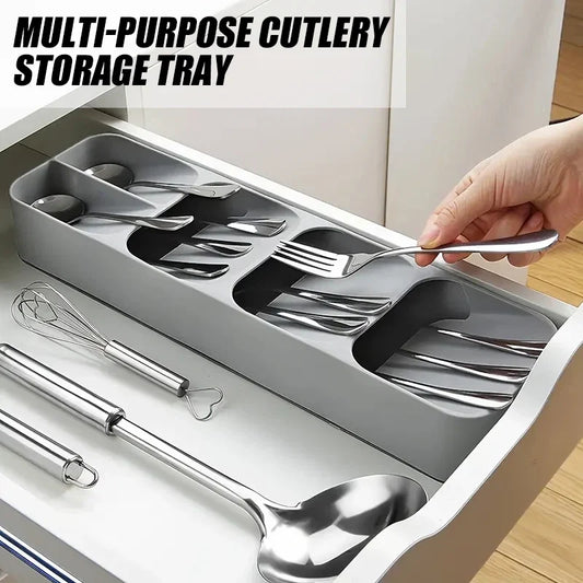 Multi-purpose Cutlery Storage Tray Cutlery Fork Spoon Compartmentalized Storage Box Kitchen Tableware Categorized Storage Boxes