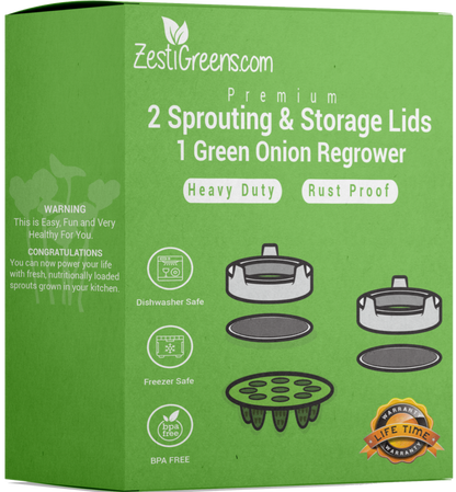 Sprouting Lids & Green Onion Regrower for Wide Mouth Mason Jars. Sprouts Growing Kit for Bean Sprouts, Broccoli Organic Sprouts