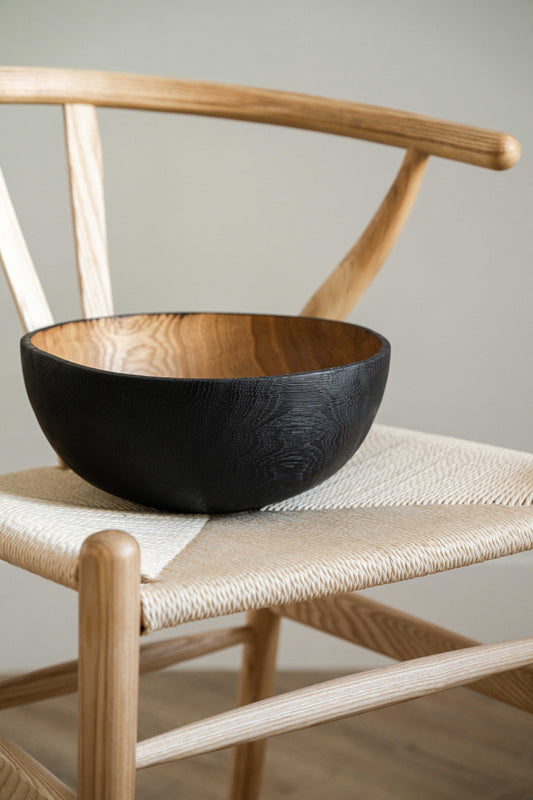 Hand Carved Large Half Charred Wooden Bowl - MEALTONES