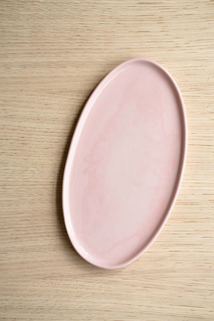Handmade Porcelain Oval Platter. Powder Pink