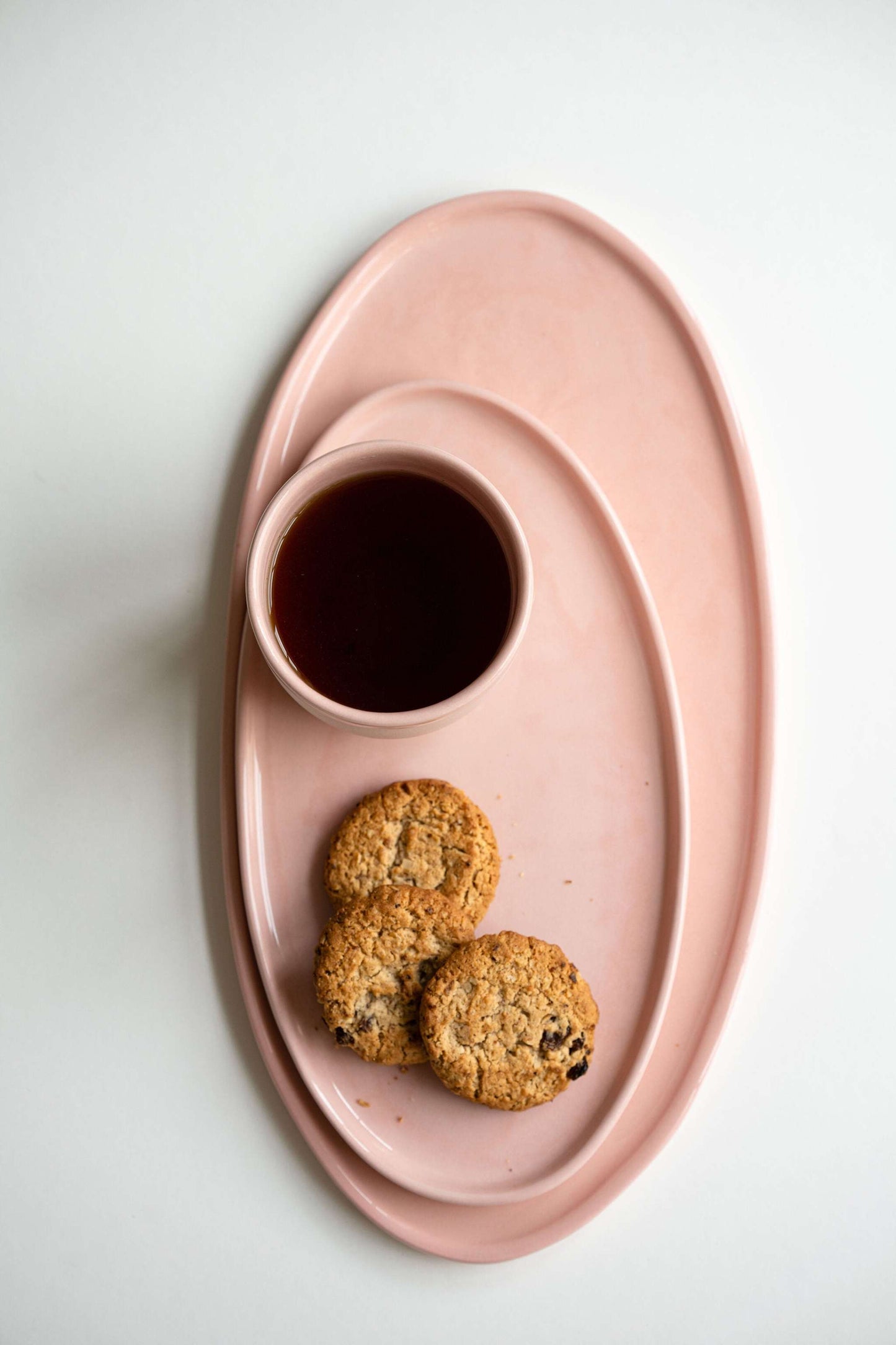 Handmade Porcelain Oval Platter. Powder Pink