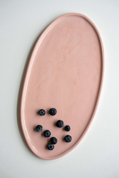 Handmade Porcelain Oval Platter. Powder Pink