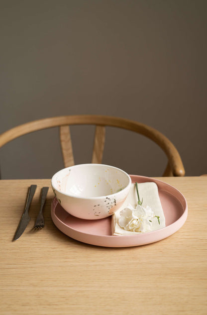 Handmade High-sided Porcelain Dinner Plate. Powder Pink