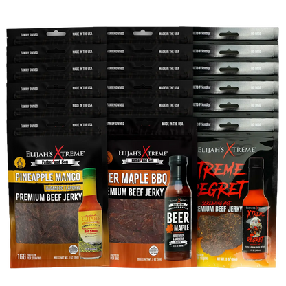 Elijah’s Xtreme Beef Jerky Bulk Trio - 6 bags of Each Flavor, 18 bags total (3lbs)