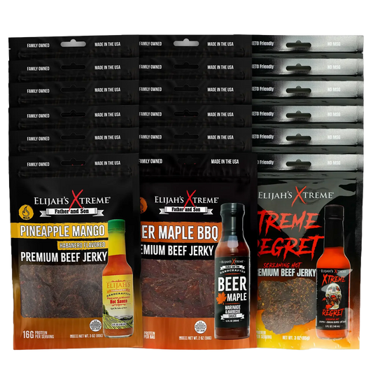 Elijah’s Xtreme Beef Jerky Bulk Trio - 6 bags of Each Flavor, 18 bags total (3lbs)