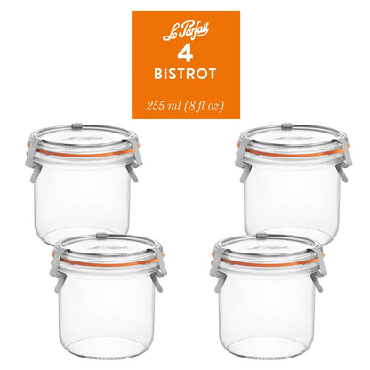 Le Parfait Bistrot, French Glass Jars with Airtight Clip Lids for Canning and Serving
