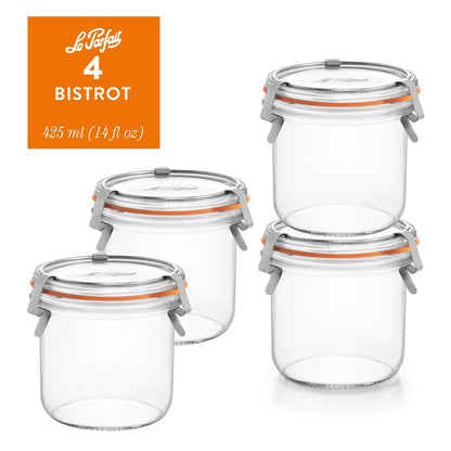 Le Parfait Bistrot, French Glass Jars with Airtight Clip Lids for Canning and Serving