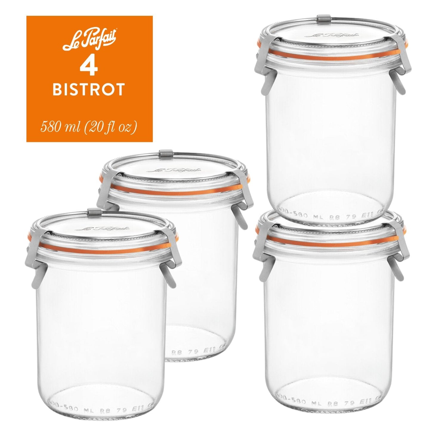 Le Parfait Bistrot, French Glass Jars with Airtight Clip Lids for Canning and Serving