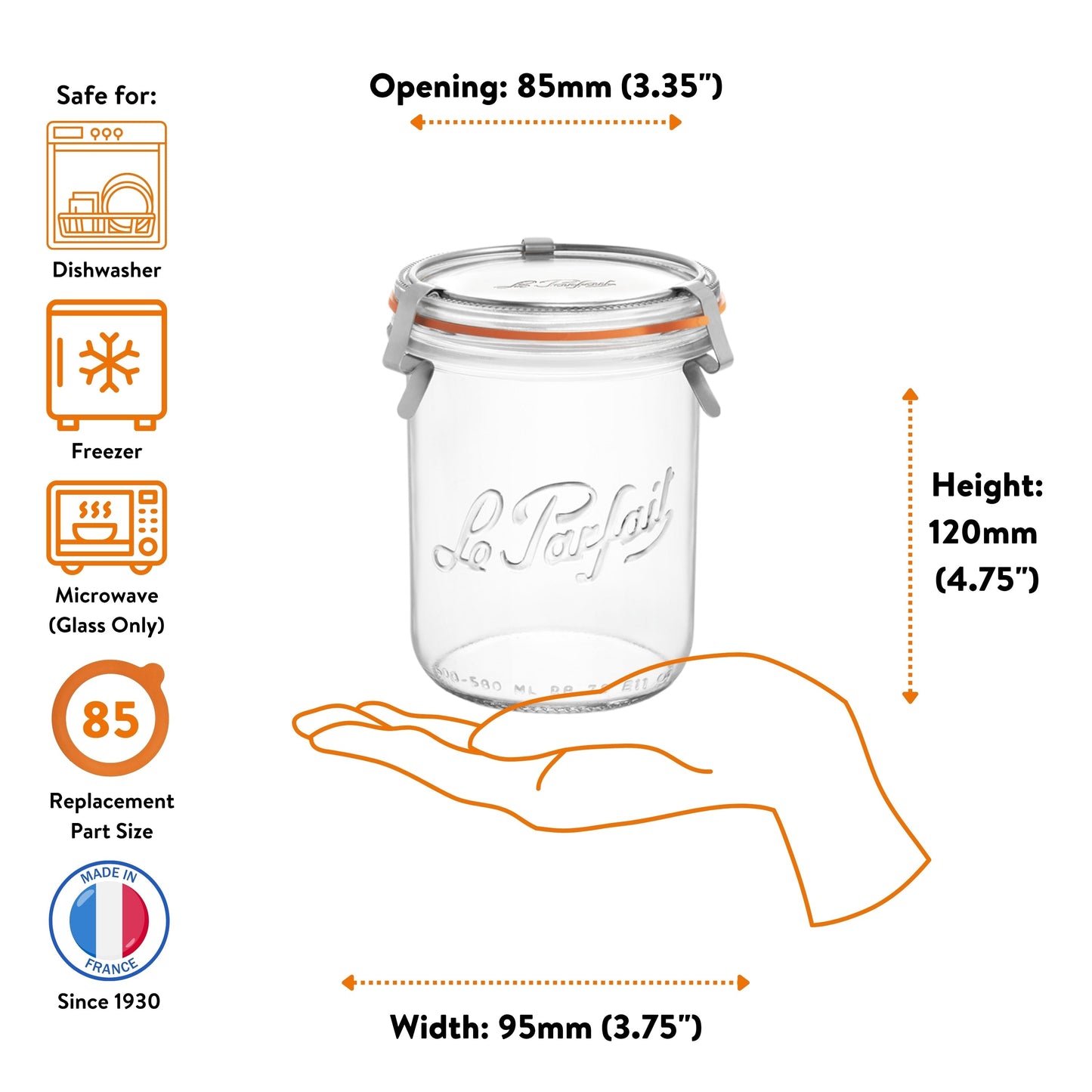 Le Parfait Bistrot, French Glass Jars with Airtight Clip Lids for Canning and Serving