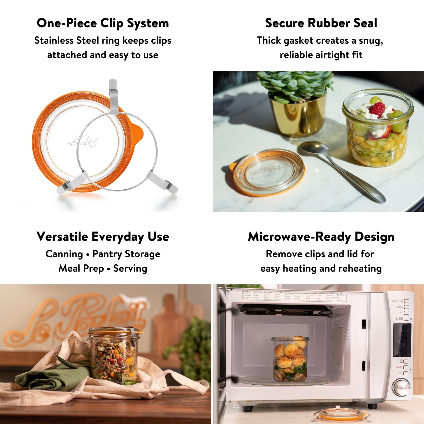 Le Parfait Bistrot, French Glass Jars with Airtight Clip Lids for Canning and Serving