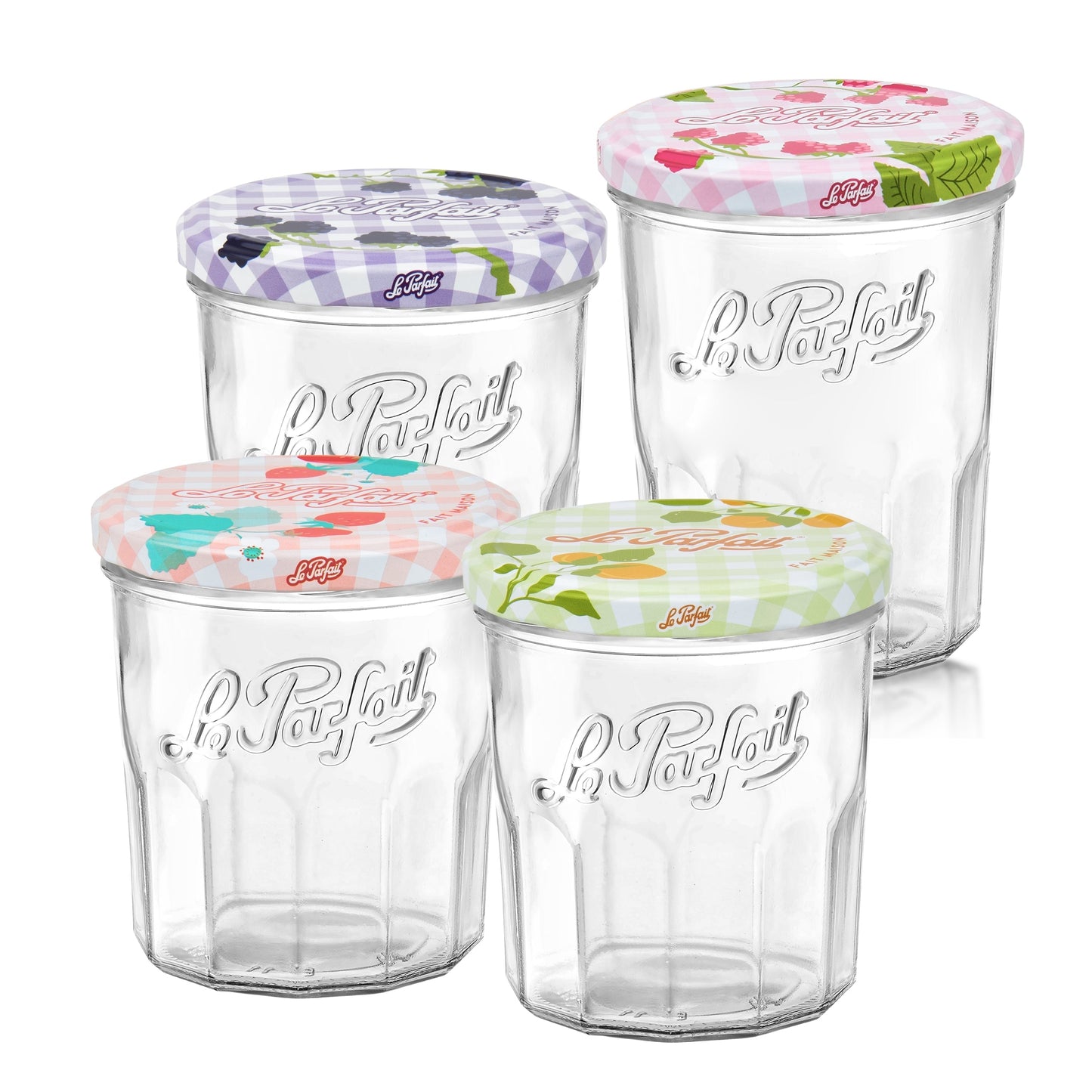 Le Parfait Jam Jars, French Glass Jars with 82mm Twist Lids for Jam and Preserves